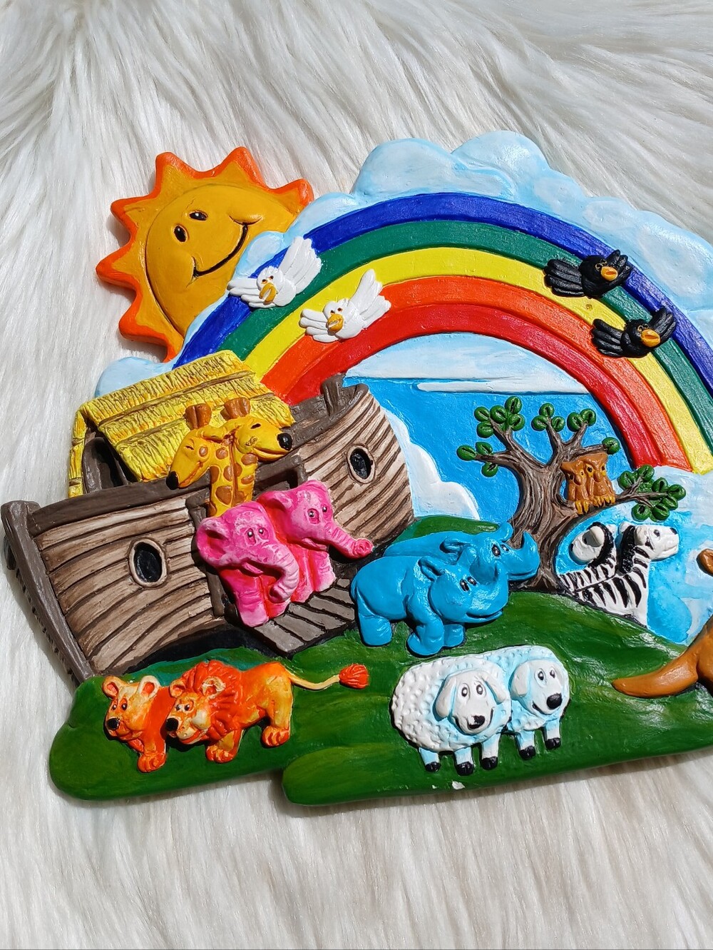 Noah's Ark Wall Hanging Plaque Chalkware Plaster Bible Nursery Decor Vintage vtg